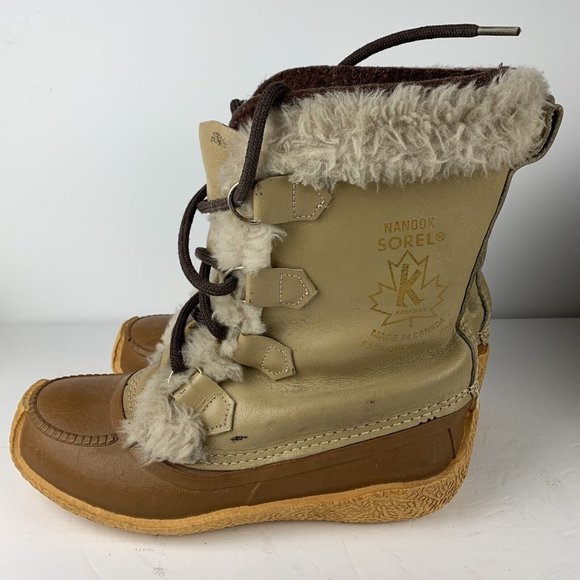 Sorel Women’s Nanook Boots Size 8 Winter Brown Leather Faux Fur Lace zip Vintage - Picture 2 of 10